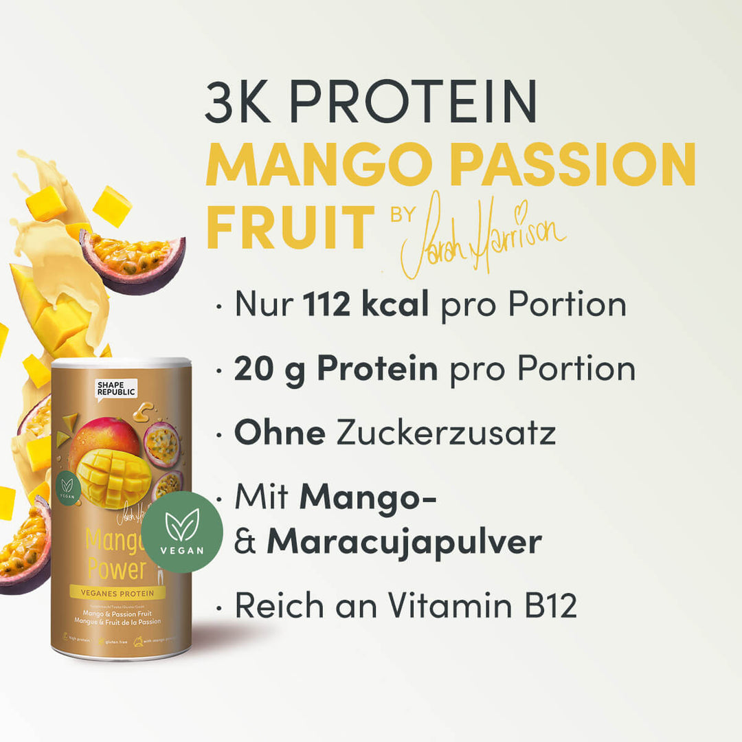 Veganes 3K Protein 420g |  Mango & Passionfruit Proteinshake | Shape Republic