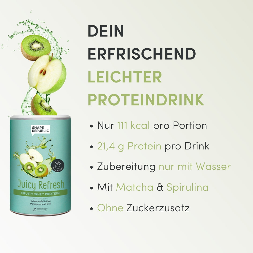 Fruity Whey Protein 300g | Juicy Refresh Kiwi Matcha & Apfel | Shape Republic