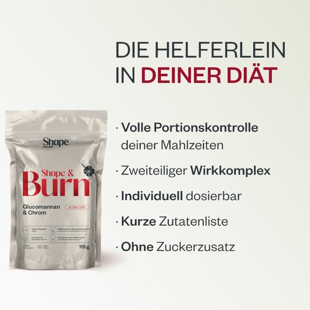 Shape & Burn | Sättigungskapseln mit Glucomannan & Chrom | Shape Republic